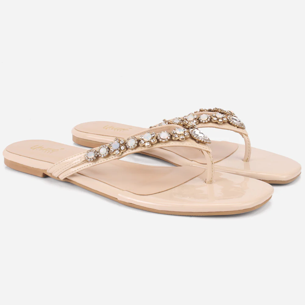 Womens "FARINA" Embellished V-Bar Summer Slippers - Image 2