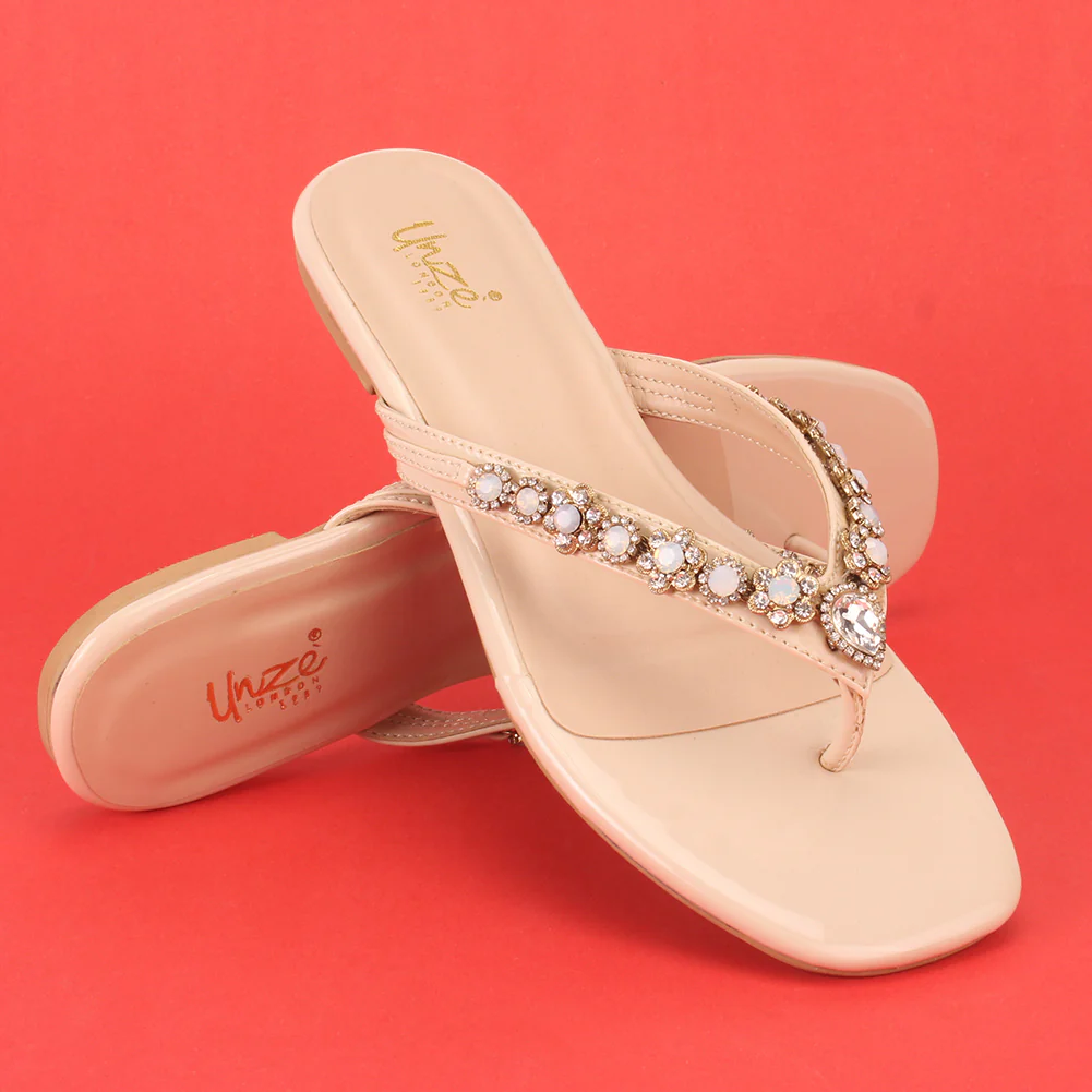 Womens "FARINA" Embellished V-Bar Summer Slippers - Image 6