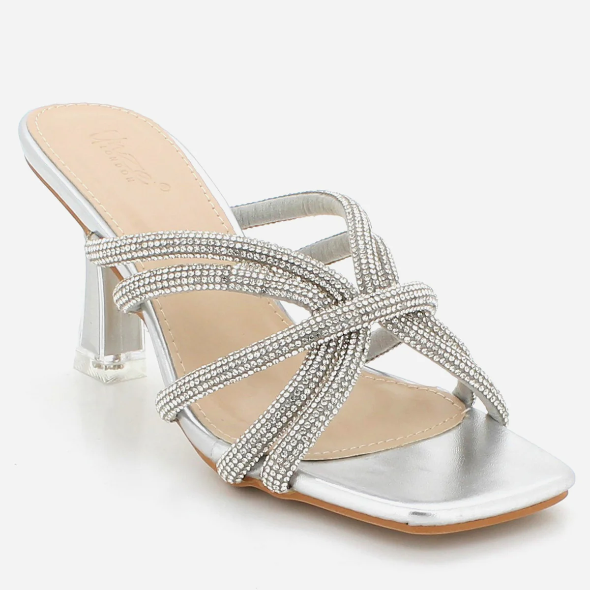 Womens "GUANI" Crystal Decorated Slid-In Party Sandals