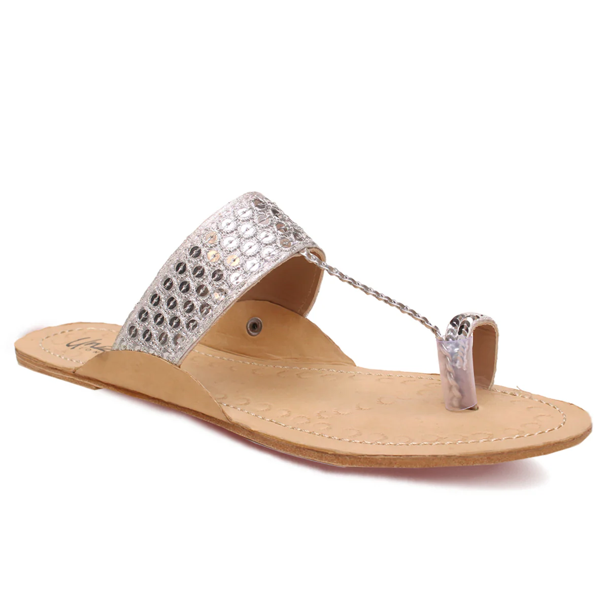 Womens "HINDA" Decorated Leather Kolhapuri Slippers