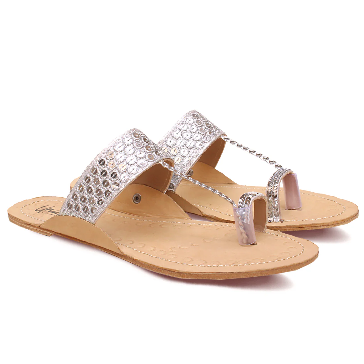 Womens "HINDA" Decorated Leather Kolhapuri Slippers - Image 2