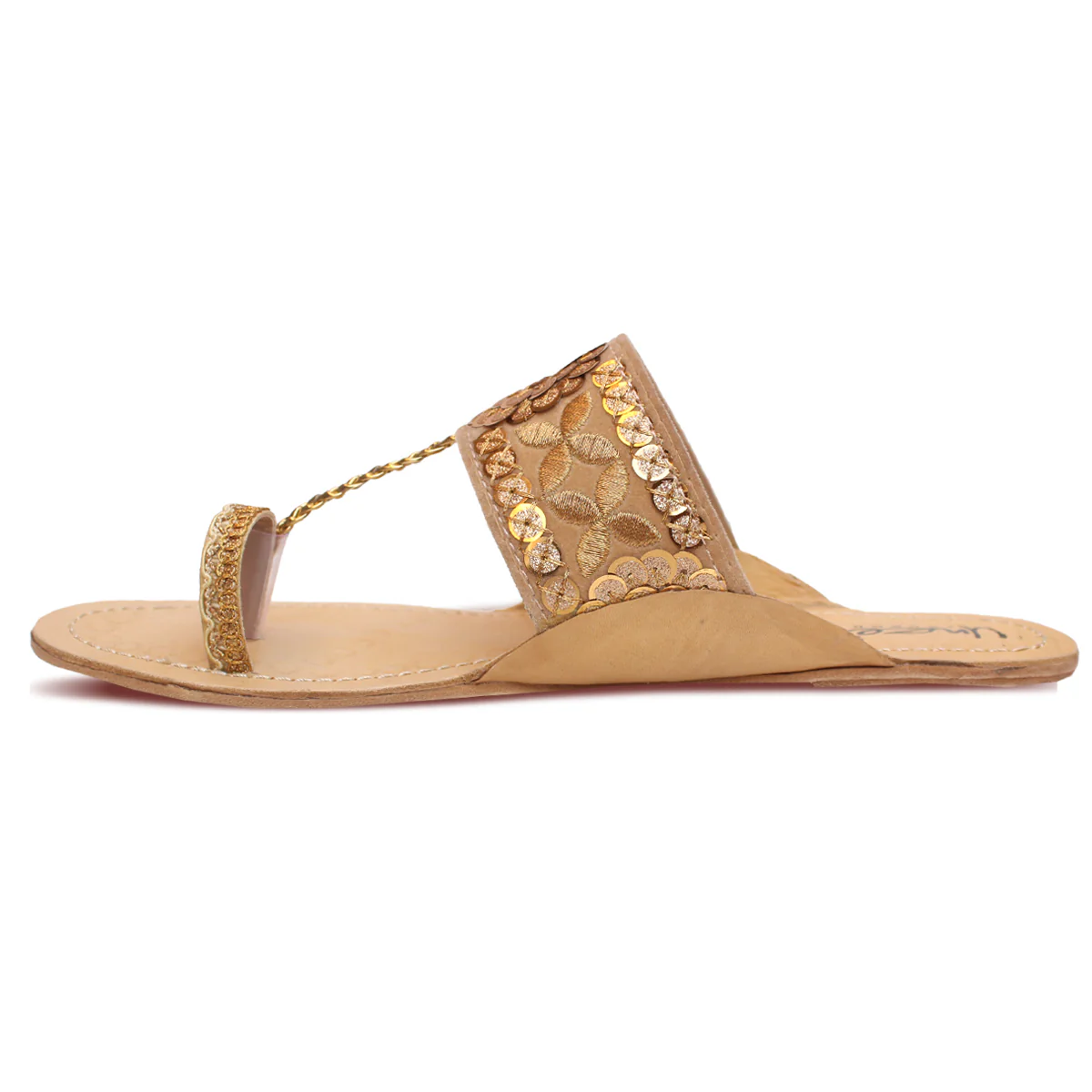 Womens "JIHAN" Decorated Leather Kolhapuri Slippers - Image 3