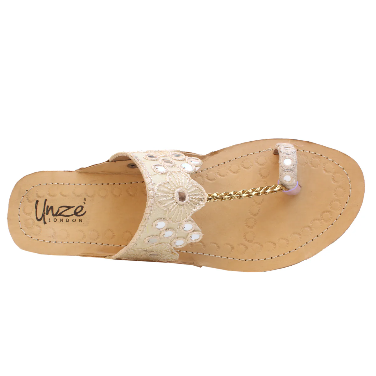 Womens "LUNARA" Decorated Leather Kolhapuri Slippers - Image 4