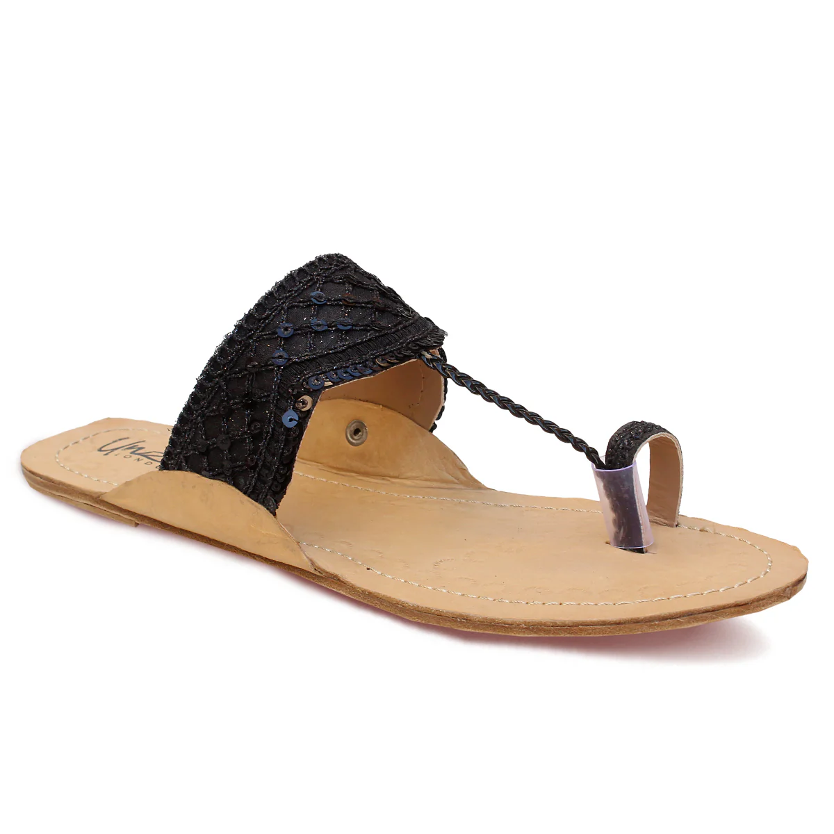 Womens "PINAAR" Decorated Leather Kolhapuri Slippers