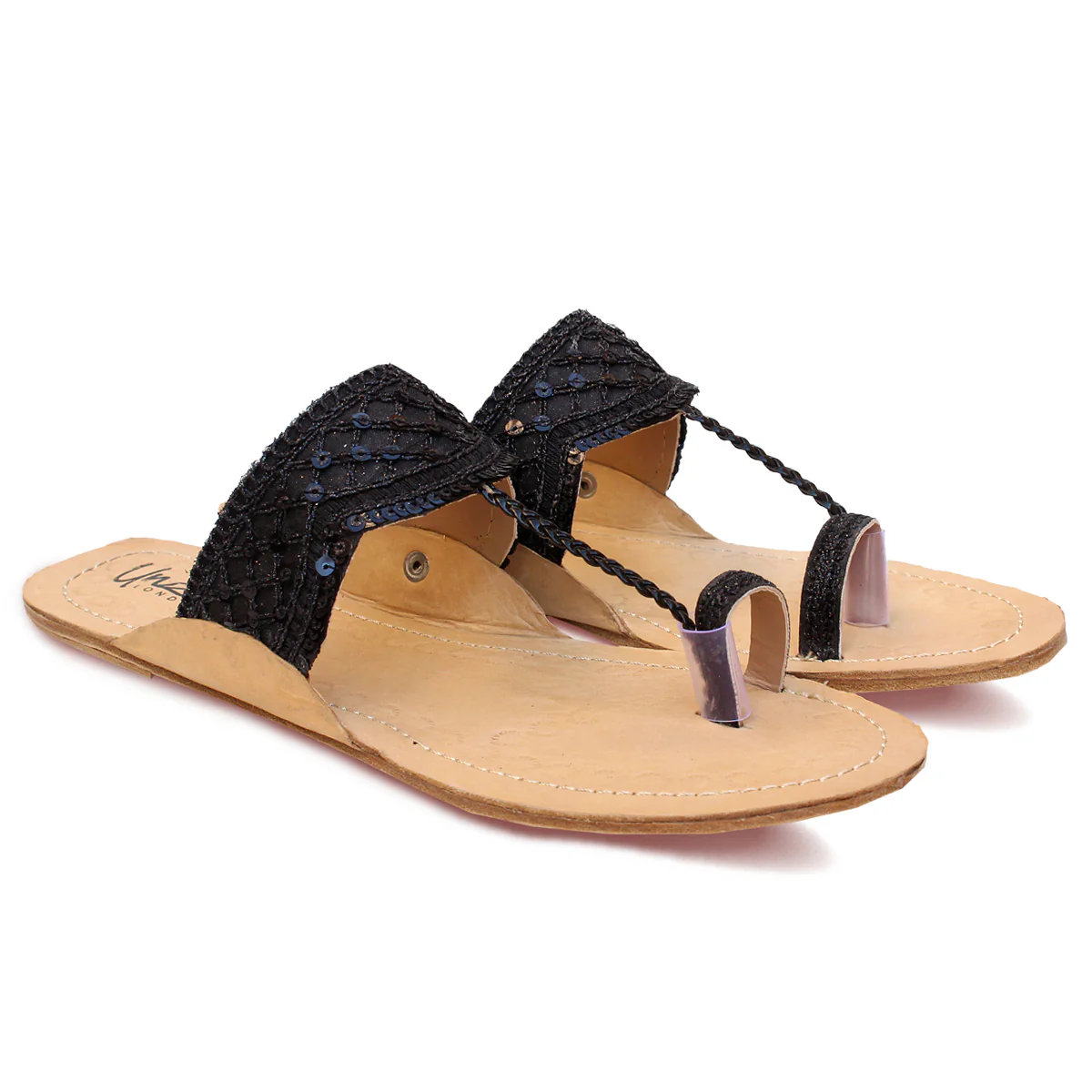Womens "PINAAR" Decorated Leather Kolhapuri Slippers - Image 2