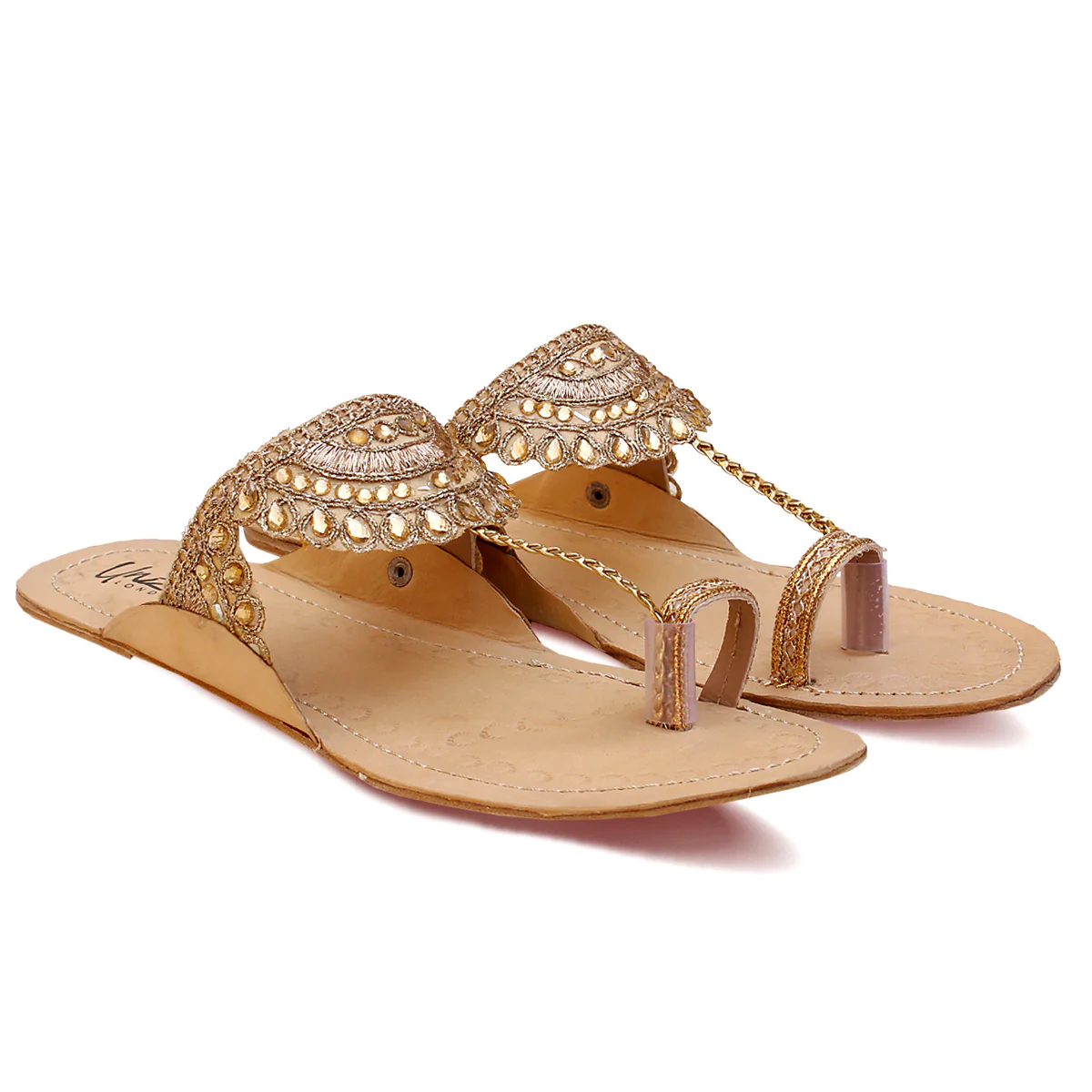 Womens "PINAAR" Decorated Leather Kolhapuri Slippers - Image 2