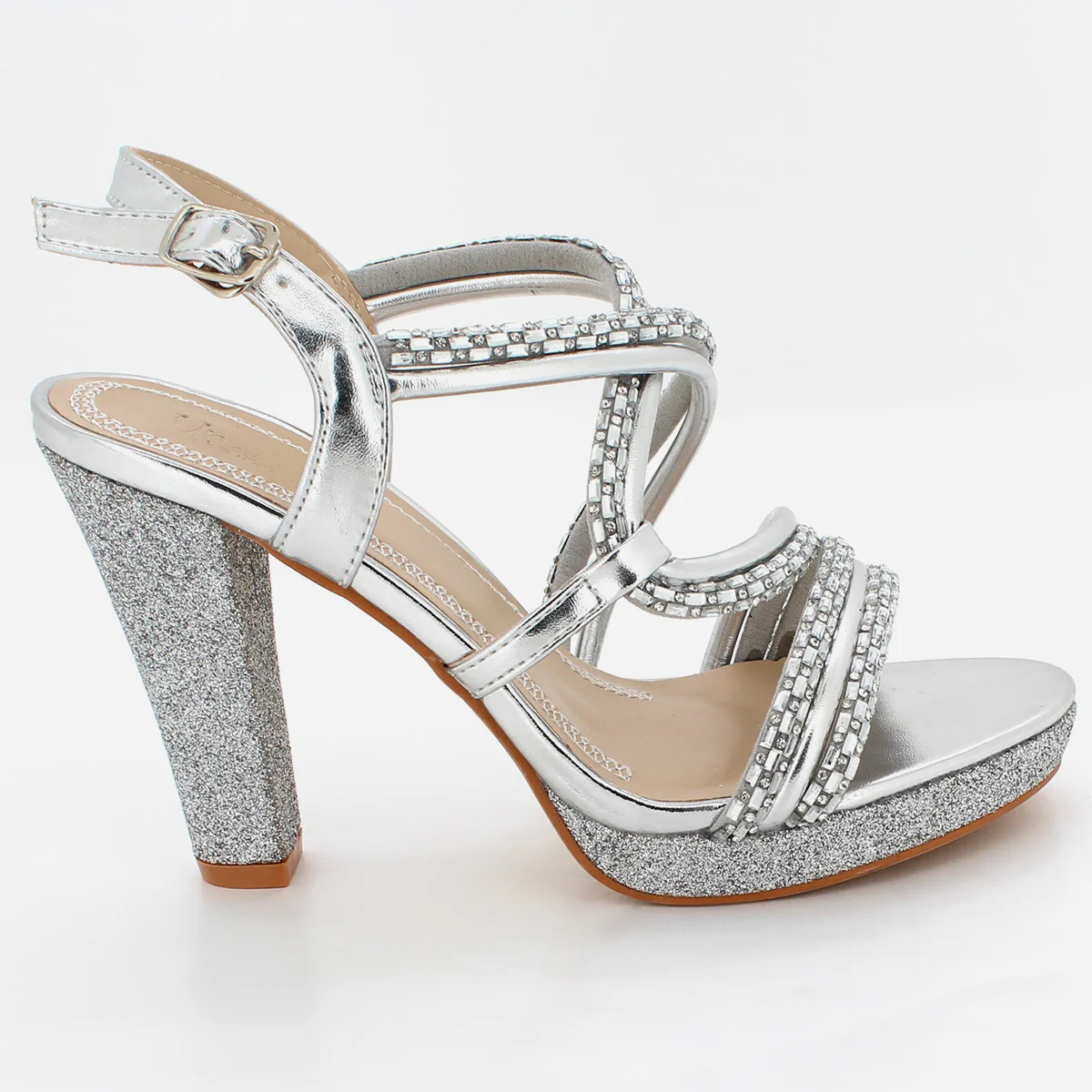 Womens "ROYALE" Diamante Detailing Block Heeled Sandals - Image 2